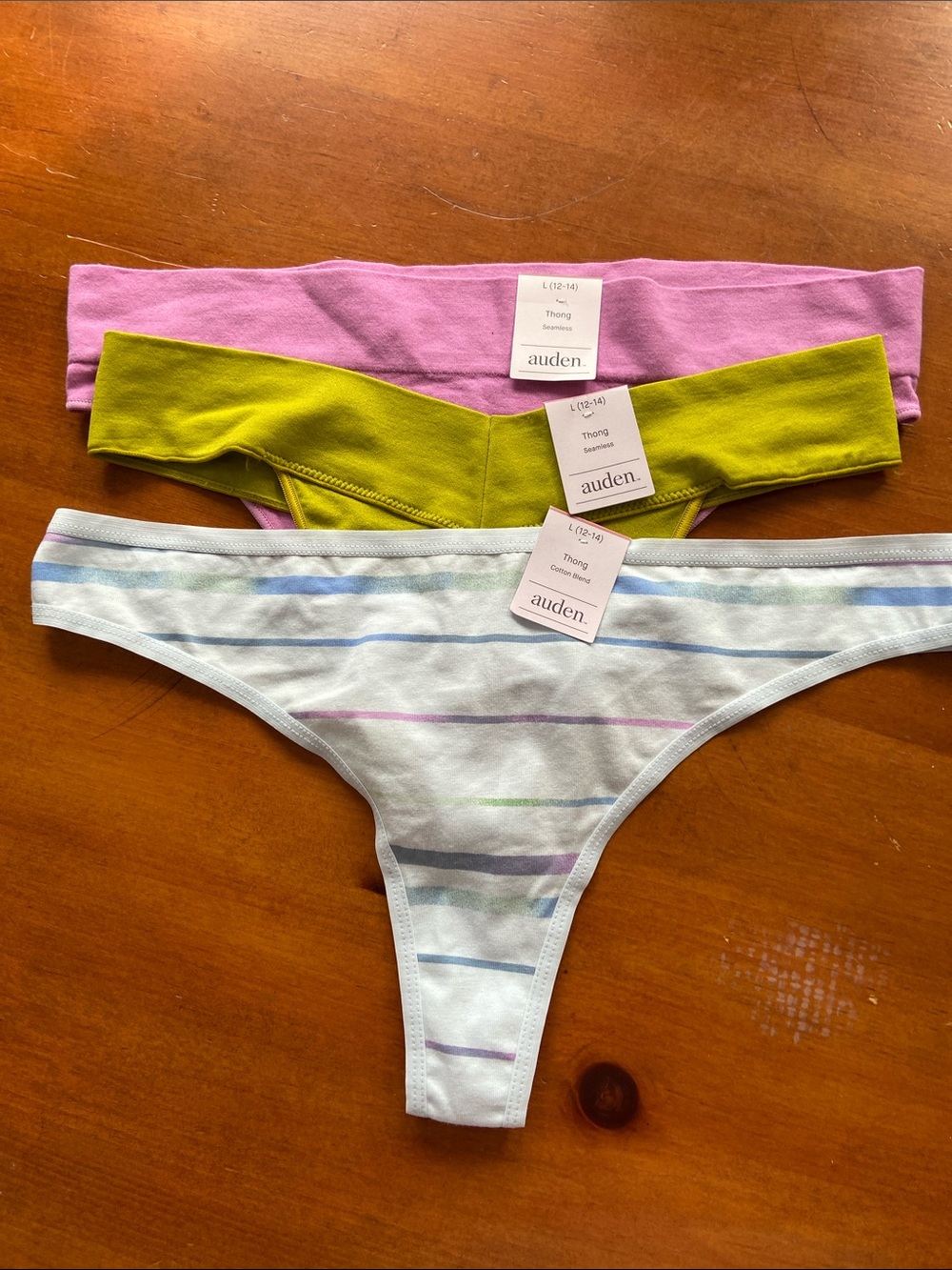 Auden Women's NWT Pink Lime Pastel Stripe 3-Pack Thongs 3722
